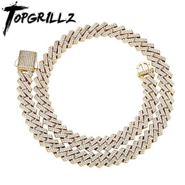 Original TOPGRILLZ 14mm Miami Cuban Link Chain Necklace With New Spring Clasp Gold Plated Iced Full Micro Pave CZ Chain Hip Hop Jewelry