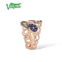 Original VISTOSO 9K 375 Rose Gold Hollow Ring For Lady lab Created Sapphire Emerald White Sapphire Glamorous Glittering  Fine Jewelry