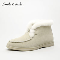 Original Smile Circle Women Snow Boots Natural fur Genuine Leather Ankle Boots Winter Comfortable Flat Wool Boots Women Shoes