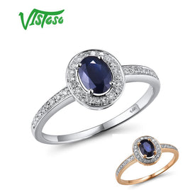 Original VISTOSO 14K White Gold Rings For Women Genuine Sparkling Diamond Fancy Blue Sapphire Engagement Anniversary Unique Fine Jewelry