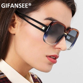 GIFANSEE - Original Square Oversized Gradient Sunglasses Hollowed-out Leg Women Vintage BIG Eyeglasses Brand Designer Lady Shade Oculos UV400 Female