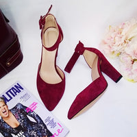 Original QUTAA 2020 Women Pumps Fashion Women Shoes Party Wedding Super Square High Heel Pointed Toe Red Wine Ladies Pumps Size 34-43