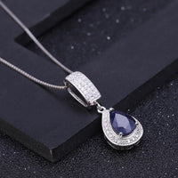 Original GEM & BALLET Classic Natural Blue Sapphire Gemstone Jewelry Set 925 Sterling Silver Pendant Earrings Ring Set For Women