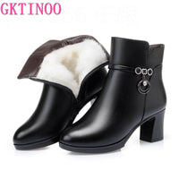 Original GKTINOO Women&#39;s Ankle Boots Winter 2022 New High-heel Ladies Fashion Boots Large Size Wool Warm Women Winter Boots Leather