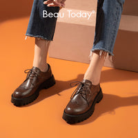 Original Beau Today Brogue Shoes Women Genuine Cow Leather Wintip Round Toe Cross-Tied Thick Sole Ladies Derby Shoes Handmade 21839