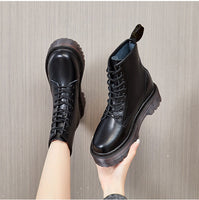 Original Women Motorcycle Platform Wedge Boots Autumn Winter Fur Ankle Boots Round Toe Lace-up Suede Leather Boots Shoes for Women