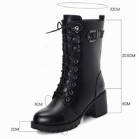 Original GKTINOO Boots Women Genuine Leather High-heeled Large Size Motorcycle Boots Women New Wool Warm Winter Boots for Women