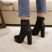 Original Gdgydh Brand Designer Ladies Short Boots Women Square Toe Sexy Buckle High Heels Shoes For Party Autumn Winter 2021 High Quality