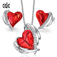 Original CDE Women Gold Jewelry Set Embellished with Crystals Pink Heart Necklace Earrings Sets Valentine&#39;s Day Gift