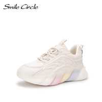 Original Smile Circle Women Sneakers Flat Platform Shoes Spring fashion Lace-up Breathable mesh Thick bottom Chunky Sneakers Ladies Shoes