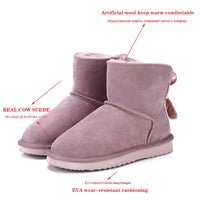 Original MBR FORCE Fashion Ankle bowknot snow boots women Wool fur lined Australia classic genuine leather winter flat warm shoes black
