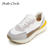 Original Smile Circle Women Sneakers Flat Platform shoes Cow Leather spring fashion Reflective Breathable Thick bottom Ladies Shoes