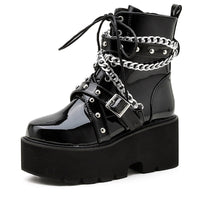 Original Gdgydh Autumn Winter Boots Women Sexy Chain Boots Ankle Buckle Strap Ankle Boots Square Heel Thick Sole Platform Rock Punk Style