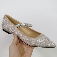 Original Pearl Slippers Shoes Women Basic 2022 Summer Flock Shiny Rhinestones Pointed Toe Flats Pearl Slippers Fashion Party Women Shoes