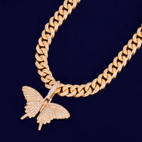 Original Butterfly Pendant Gold Color Plated Necklace Bling AAA Zircon Men & Hip Hop Jewelry