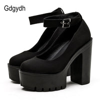 Original Gdgydh Spring Autumn Womens Chunky Block High Heel Platform Shoes Ankle Strap Buckle Pumps Gothic Punk Shoes For Model Nightclub