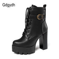 Original Gdgydh 2022 Russian Hot Sales Women Shoes Thick Platform High Heel Female Ankle Boots Round Toe Lace up Zipper Motorcycle Boots