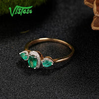 Original VISTOSO Gold Rings For Women Genuine 14K 585 Rose Gold Ring Magic Emerald Sparkling Diamond Engagement Anniversary Fine Jewelry