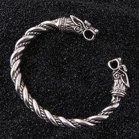 Original S925 Sterling Silver Viking Wolf Bangle with wood box as gift for men or women