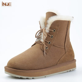 Original INOE Fashion Sheepskin Suede Leather Women Casual Short Winter Snow Boots Natural Sheep Wool Fur Lined Warm Shoes Waterproof