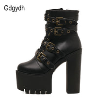 Original Gdgydh Sexy Rivet Black Ankle Boots Women Platform Soft Leather Autumn Winter Ladies Boots With Zipper Ultra High Heels Shoes