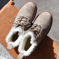 BEAU TODAY - Original Wool Snow Boots Women Genuine Leather Round Toe Lace-Up Platform Winter Ladies Ankle Length Shoes Handmade 03281