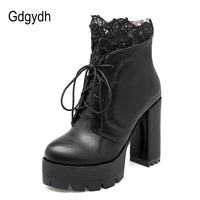 Original Gdgydh 2022 Autumn Women Lacing Platform Boots High Heels Female Black Platform Heels Spring Short Boots Ladies Shoes for Party