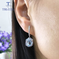 Original TBJ , natural sky blue topaz gemstone jewelry set in 925 sterling silver elegant special pendant earring for women lady as gift