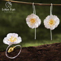 Original Lotus Fun Real 925 Sterling Silver Handmade Fine Jewelry Blooming Poppies Flower Jewelry Set for Women