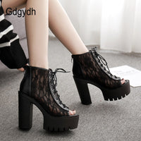 Original Gdgydh Summer Boots With Lace Peep Toe Footwear Woman Boots On Summer Mesh Rome Style 2022 Spring Ladies Shoes Drop Shipping