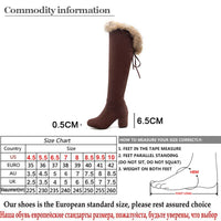 Original Gdgydh 2022 New Winter Boots Women Real Fur Large Size Snow Boots Ladies Black Square Heels Woman Shoes Over the Knee Boots