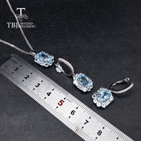 Original TBJ , natural sky blue topaz gemstone jewelry set in 925 sterling silver elegant special pendant earring for women lady as gift