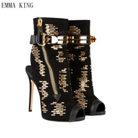 Original Emma King Peep Toe Buckle Ankle Wrap Summer Sandals Gold Stud Gladiator Heels Bling Embellished Zipper Slingbacks Boots Ladies18