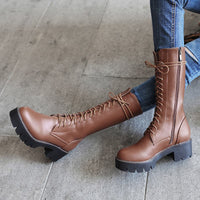 Original MORAZORA 2022 new women&#39;s mid calf boots lace up platform boots round toe autumn winter botas ladies shoes size 34-43