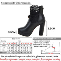 Original Gdgydh 2022 Lace Ankle Boots Thick High Heeled Female Short Boots Round Toe Platform Ladies Shoes White Wedding Shoes Plus Size
