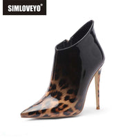 Original SIMLOVEYO Size 44 45 Ankle Boots for Women Pointed Toe Thin High Heels Booties Zipper Leopard Print Party Gradient Bottes Botas