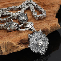 Original Nordic viking Odin wolf with wolf head Geri and Freki necklace Stainless steel for men -king chain with valknut gift bag