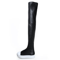 Original Koovan Women Over-the-Knee Boots 2021 Girls New Chunky Boots Woman Leather Elastic Flat Casual Leisure Student Shoes Long