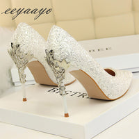 EEYAAYO - Original 2020 New Spring Women Pumps High Thin Heels Pointed Toe Metal Decoration Sexy Bling Bridal Wedding Women Shoes Gold High Heels