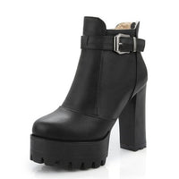 Original Gdgydh Women Platform Heels Ankle Boots Zipper High Heels Female Booties Shoes Black Round Toe Ladies Shoes Big Size 2022 Autumn