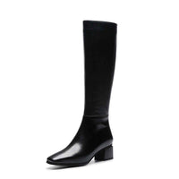 Original Krazing Pot genuine leather big size thick handsome long boots med heel square toe women keep warm riding knee-high boots L0f8