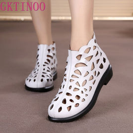 Original New Arrival Roman Women Sandals Cut outs Gladiator Low Heels Ankle Cool boots Genuine Leather Ladies Summer Shoes