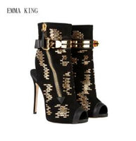 Original Emma King Peep Toe Buckle Ankle Wrap Summer Sandals Gold Stud Gladiator Heels Bling Embellished Zipper Slingbacks Boots Ladies18