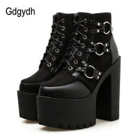Original Gdgydh 2022 Spring Fashion Motorcycle Boots Women Platform Heels Casual Shoes Lacing Round Toe Shoes Ladies Autumn Boots Black
