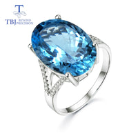 Original TBJ,Super Big gemstone Ring,Oval cut 13*18mm 15ct Blue topaz silver gemstone Ring for pary,eye&#39;s catching design with gift box