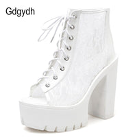Original Gdgydh Summer Boots With Lace Peep Toe Footwear Woman Boots On Summer Mesh Rome Style 2022 Spring Ladies Shoes Drop Shipping