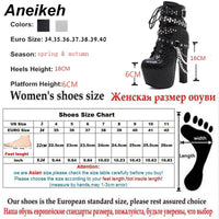 Original Aneikeh Zip Metal Chains Rivet Motorcycle Boots Women Shoes Super High Heels Platform Ankle Boots Punk Rock Gothic Biker Boots