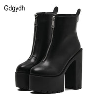 Original Gdgydh 2022 Fashion Autumn Women Ankle Boots Leather Black Female High Heels Shoes Ultra High Platform Heels Round Toe Lady Shoe