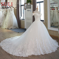 SL-100 Original Real Pictures White Ball Gown Bridal Dress mariage Vintage Muslim Plus Size Lace Wedding Dress 2020 Princess with Sleeve