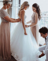 Original Boho Wedding Dresses 2022 Backless Lace Appliques Pearls Spaghetti Straps A-Line Beach Bridal Gowns Robe De Mariee Cheap